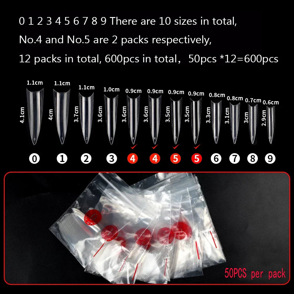 Acrylic Medium Long Stiletto Nail Tips Easy Coffin