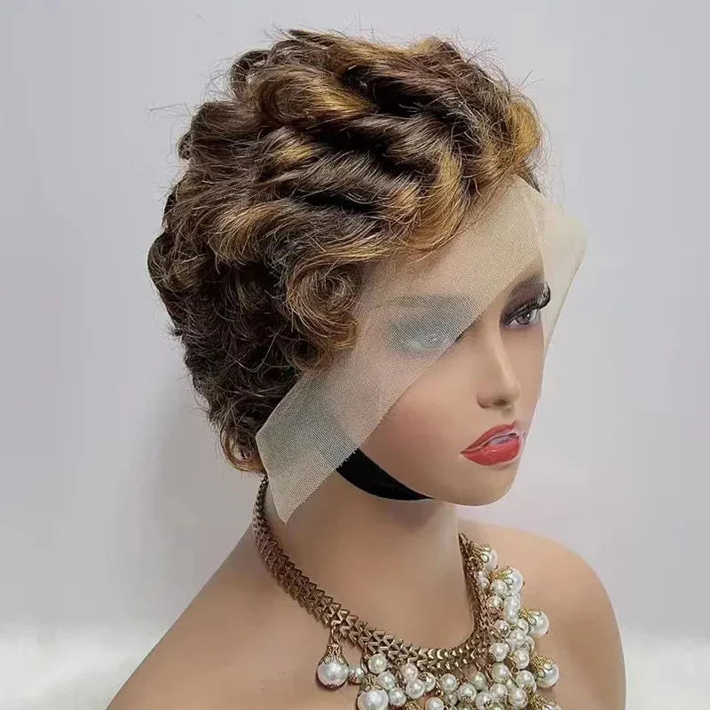 Pixie Curly % Human Hair Wig X Short