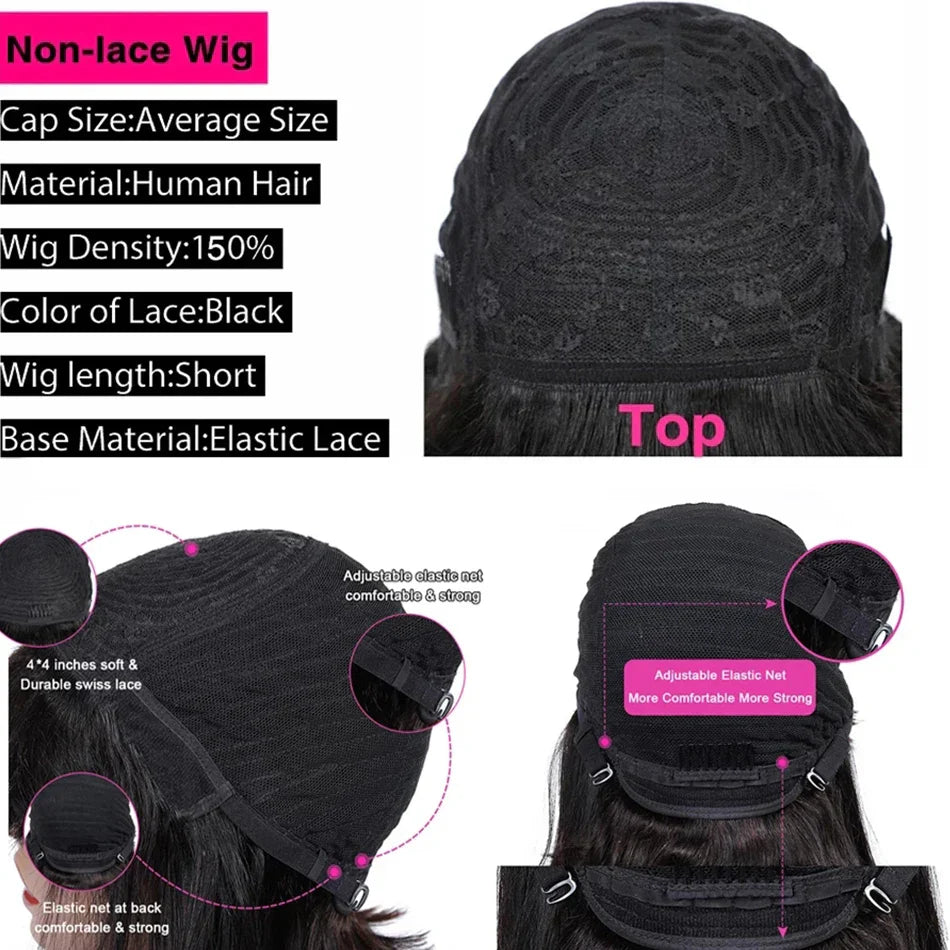 Short Bob Straight Human Hair Wigs Natural Color