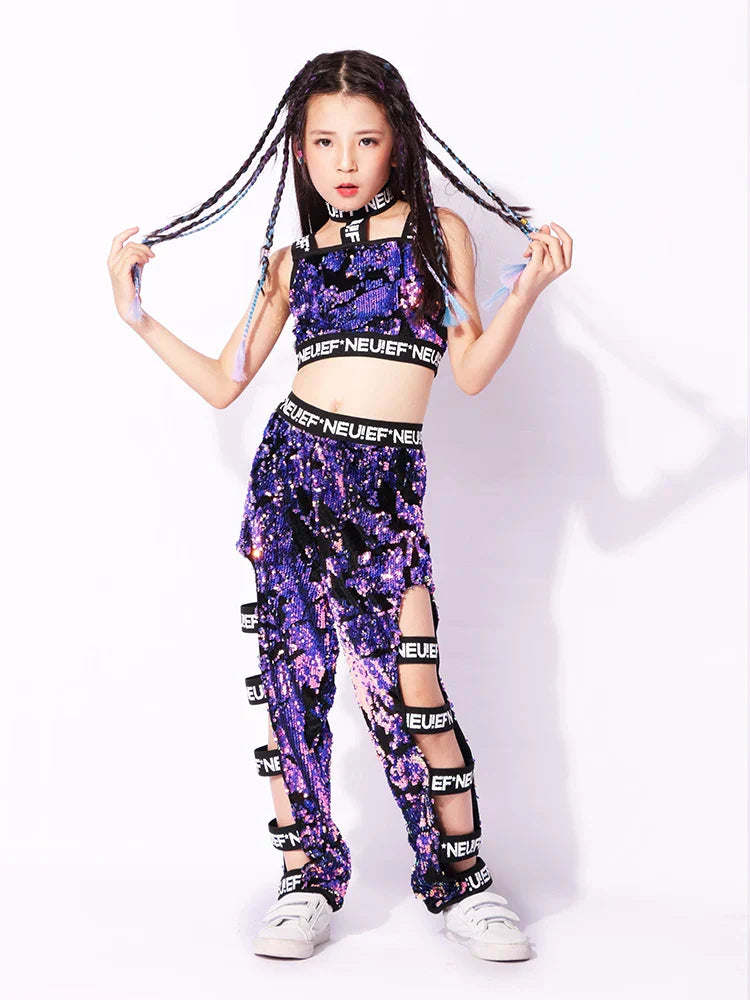 Children Jazz Dance Costumes Sequins Girls Street Dance