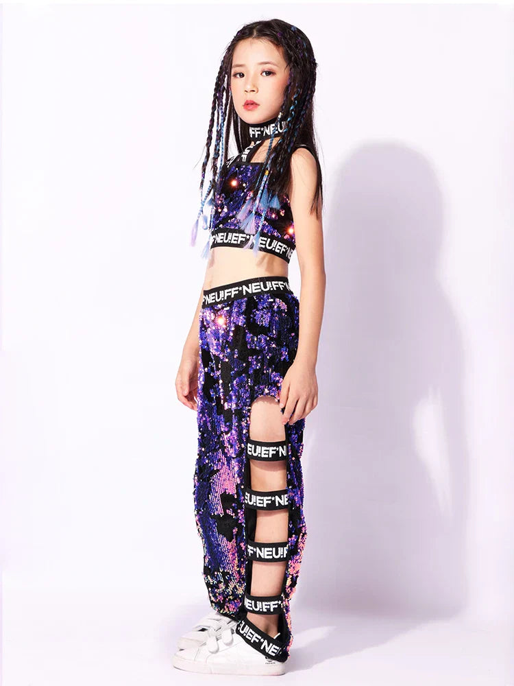 Children Jazz Dance Costumes Sequins Girls Street Dance