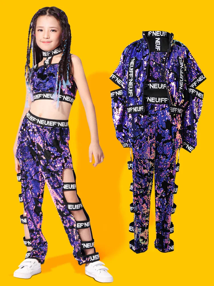 Children Jazz Dance Costumes Sequins Girls Street Dance