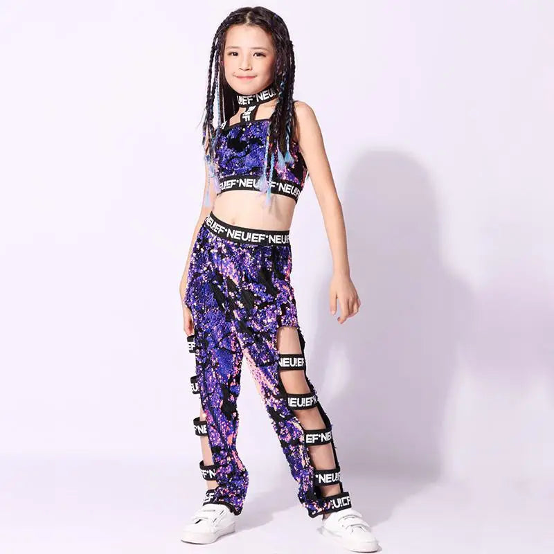 Children Jazz Dance Costumes Sequins Girls Street Dance