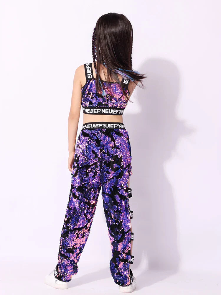 Children Jazz Dance Costumes Sequins Girls Street Dance