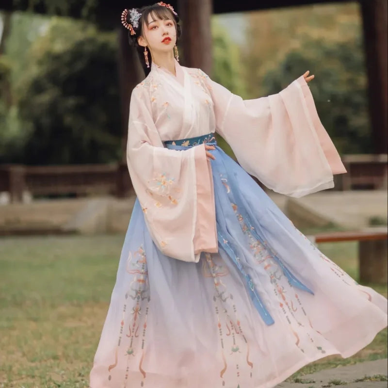 Chinese Style Hanfu Dress Women Traditional Elegant Floral