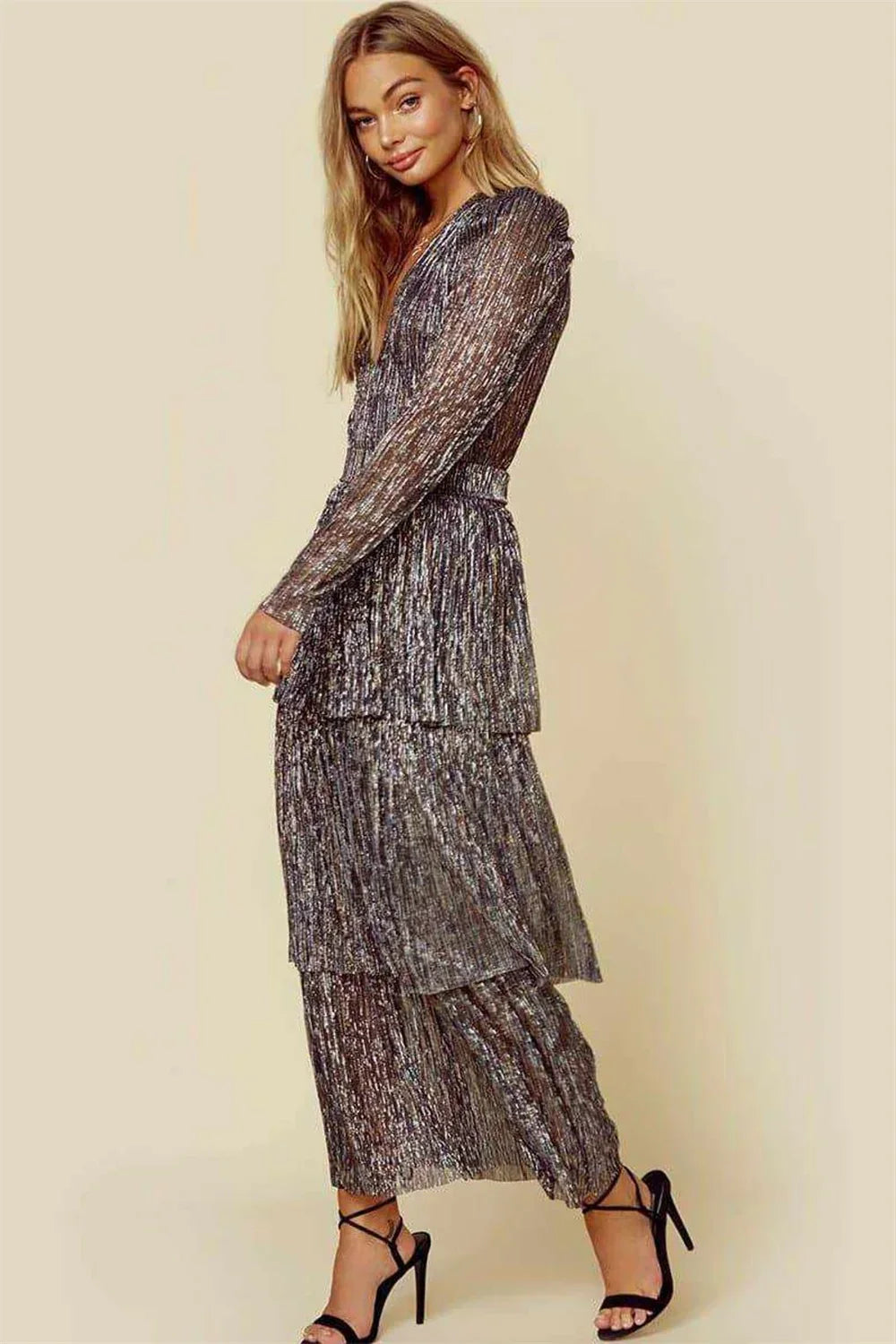 Elegant V Neck Layered Maxi Party Evening Dresses