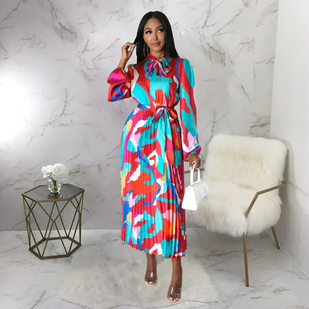 European And American Plus-Size Women Plus-Color Pleated Dress