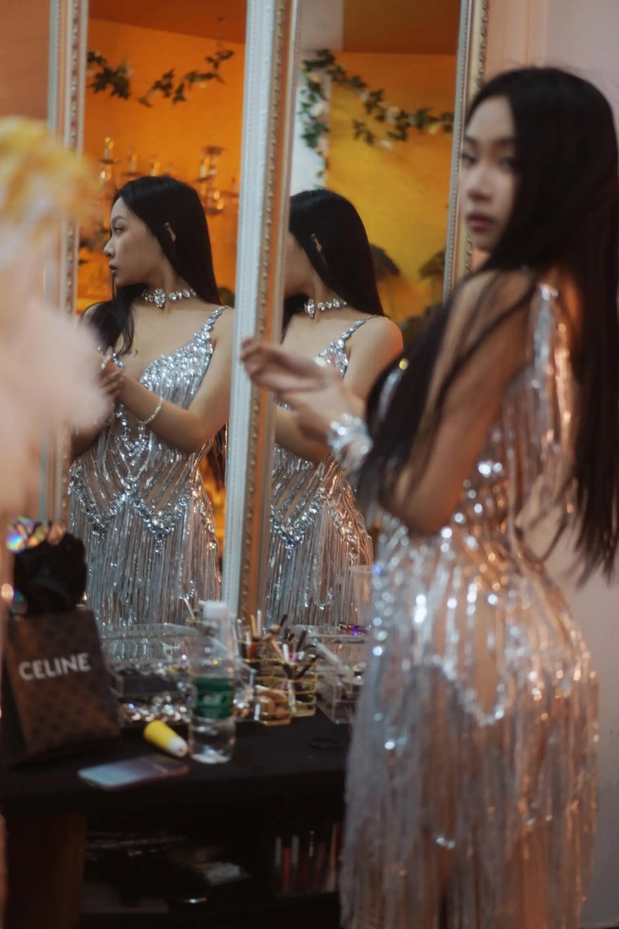 Flashing Sequins Fringes Rhinestones Transparent Dresses Women Evening