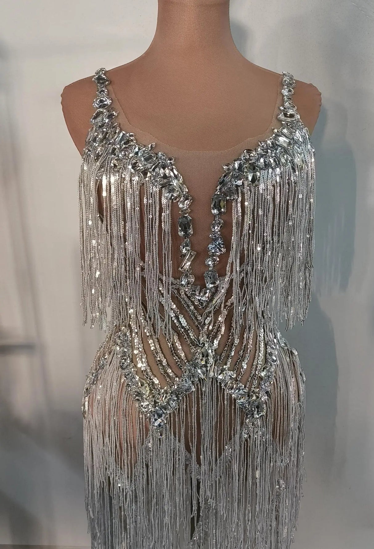 Flashing Sequins Fringes Rhinestones Transparent Dresses Women Evening