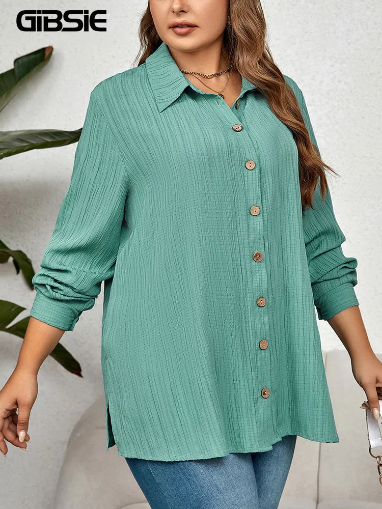 Gibsie Casual Solid Button Up Shirt Women Spring
