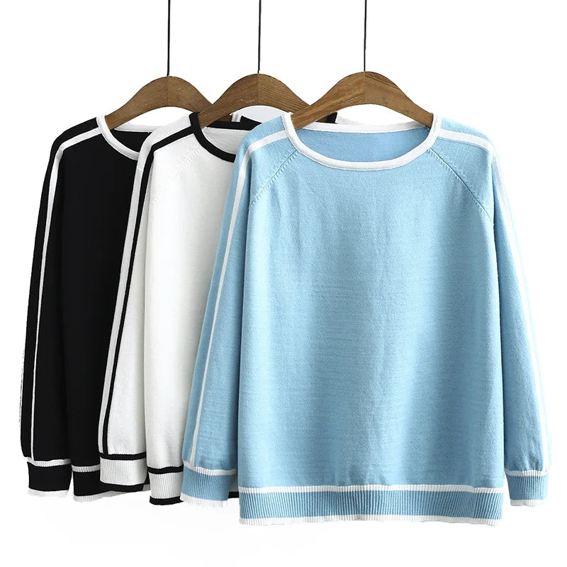 Women' Sweaters Fashion Autumn Jumper Striped Splice Raglan