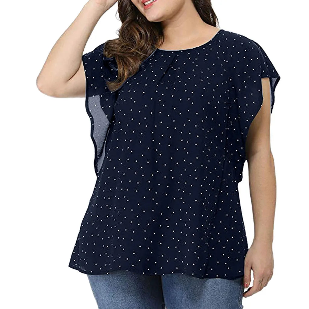 Women' Summer Blouses Ruffle Sleeve Shirt Top Polka