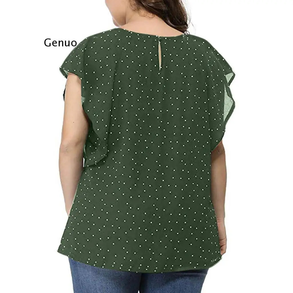 Women' Summer Blouses Ruffle Sleeve Shirt Top Polka
