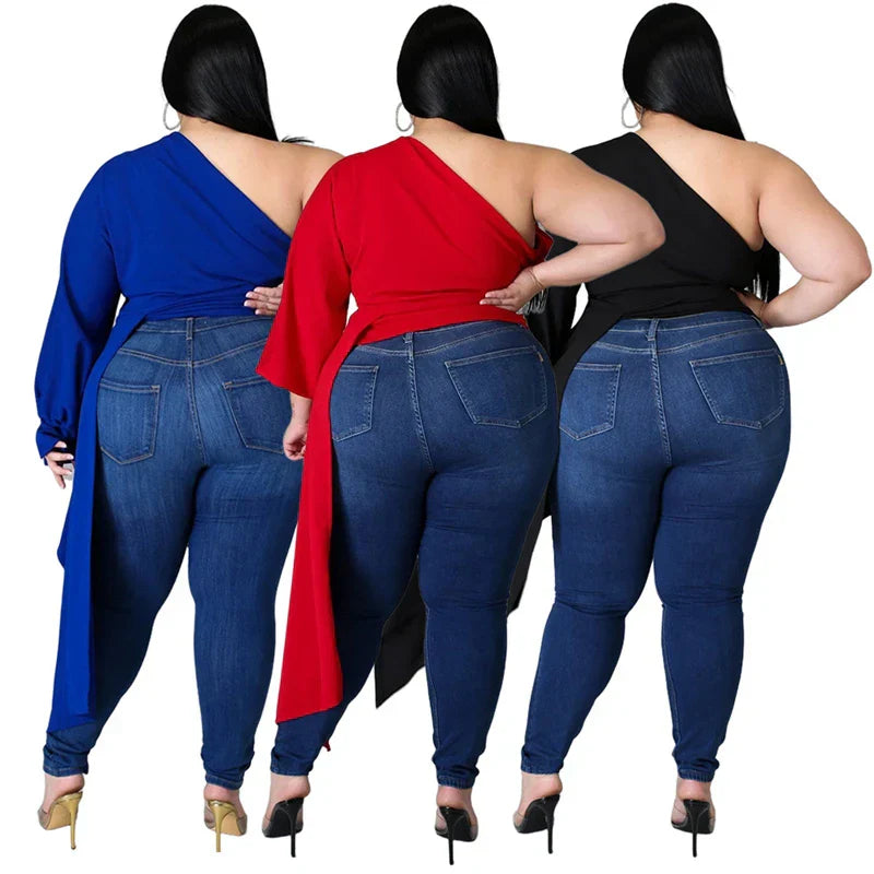 Tops Sexy Slash Neck One Shoulder Puff Sleeve