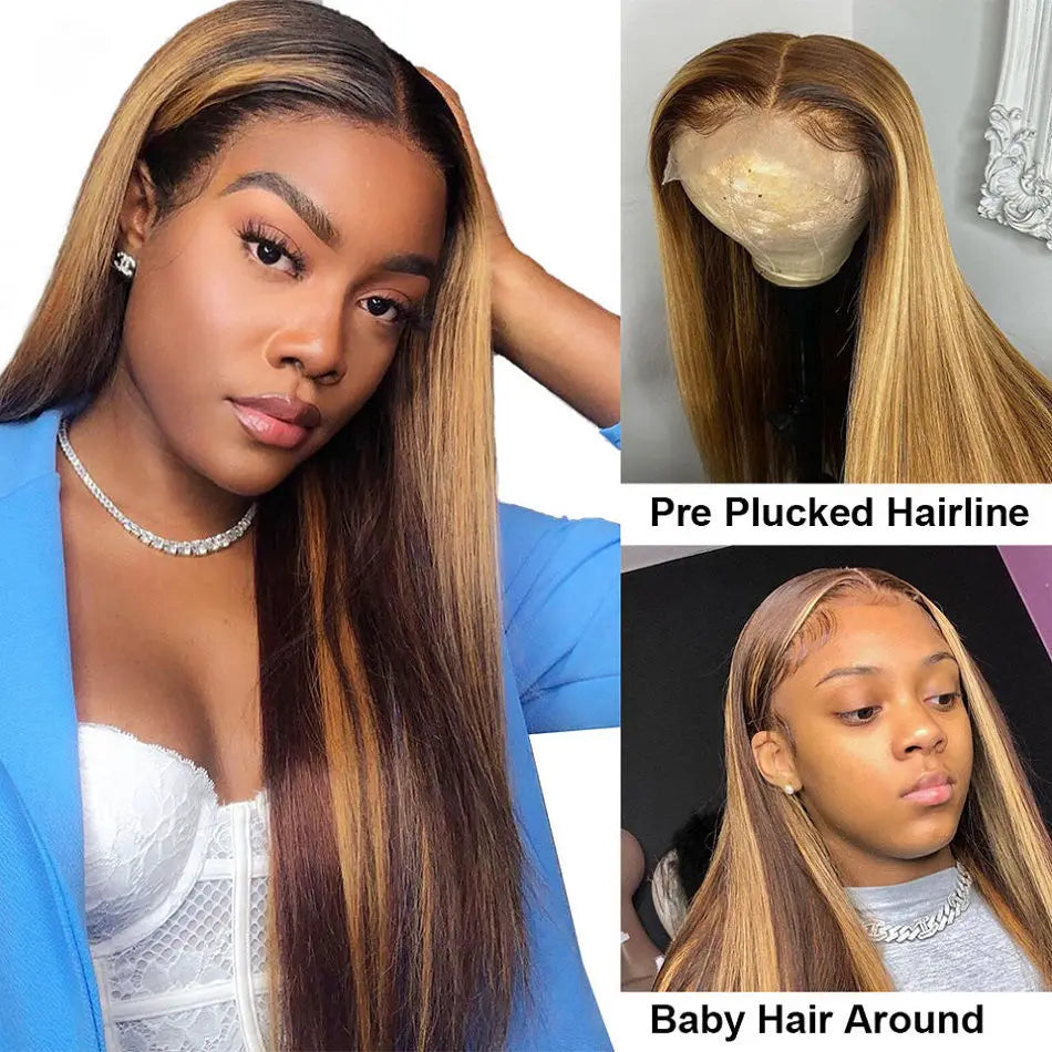 Glueless Highlight Wig Straight Lace Front Human