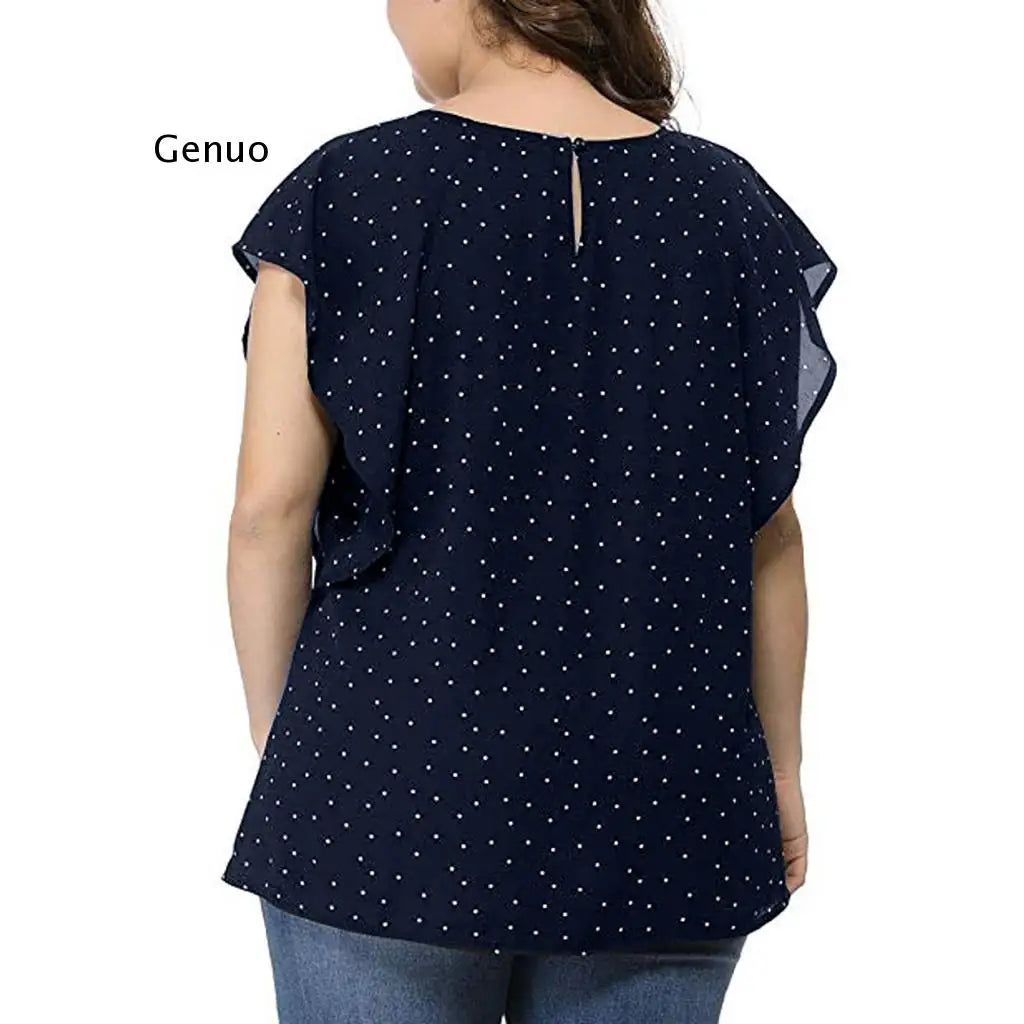 Women' Summer Blouses Ruffle Sleeve Shirt Top Polka