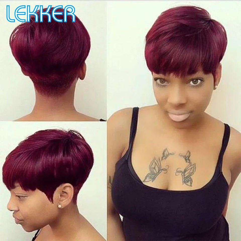 Lekker Colored Short Straight Bob Pixie Human Hair