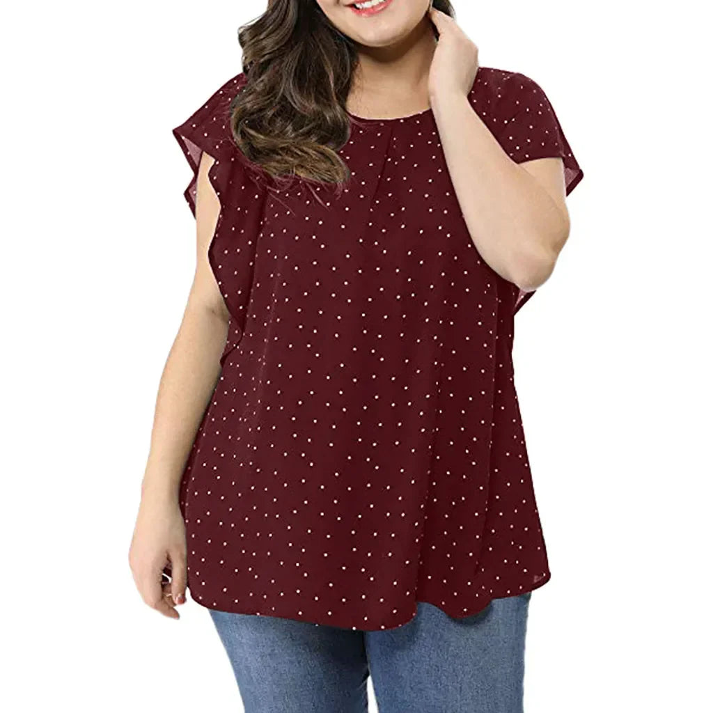 Women' Summer Blouses Ruffle Sleeve Shirt Top Polka