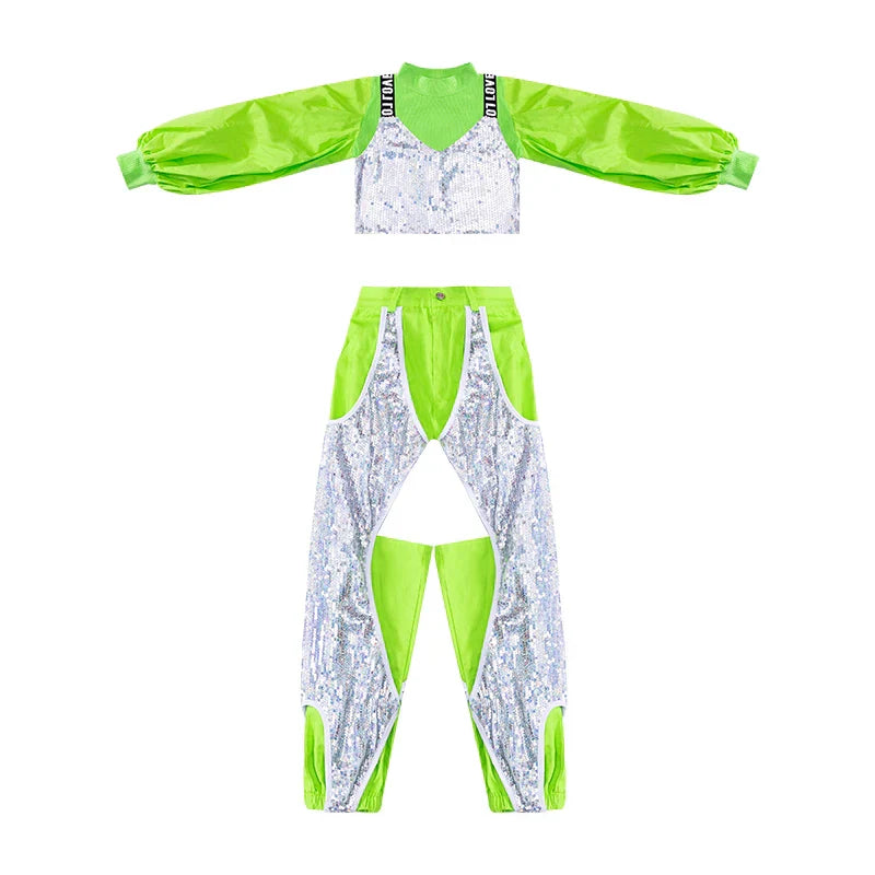 Girls Hip Hop Dancing Clothing Kid Sequins Stitching