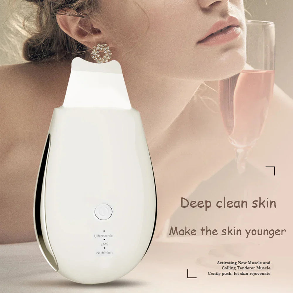 Rechargeable Ultrasonic Face Skin Scrubber Facial Cleaner Peeling