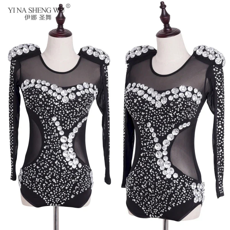 Luxury Pearls Rhinestones Long Sleeve Jazz Dance Costume