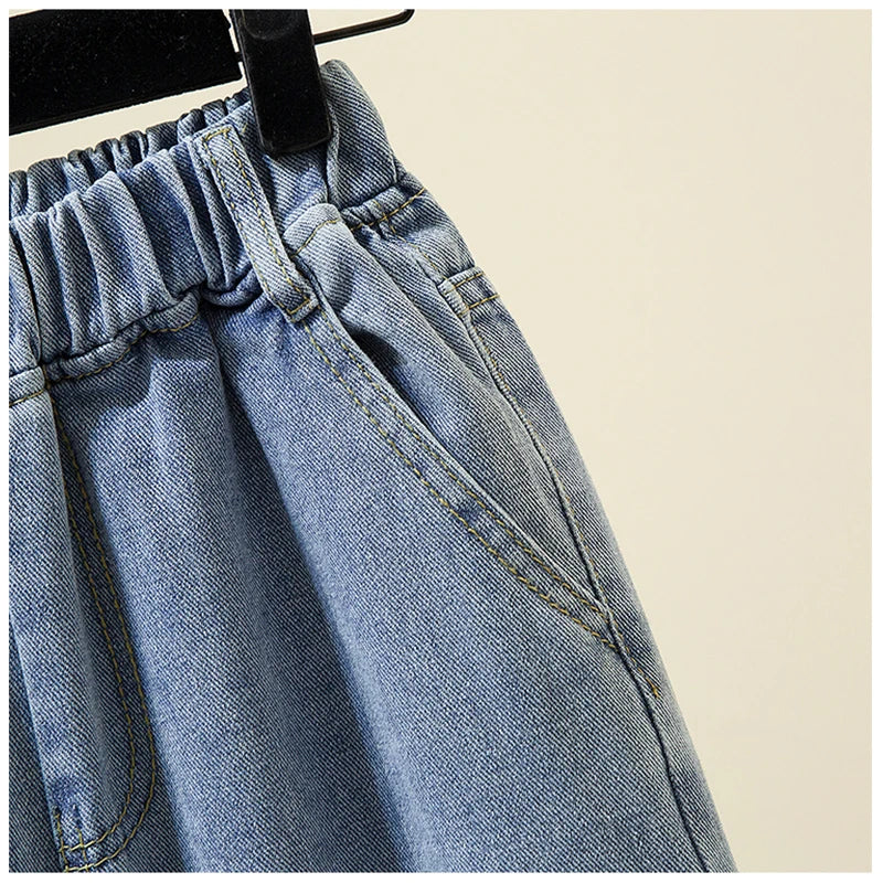 Women Jeans Elastic Waist Loose Denim Pants Ninth