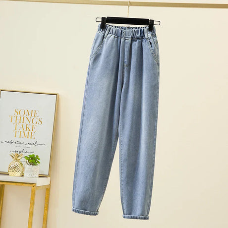 Women Jeans Elastic Waist Loose Denim Pants Ninth