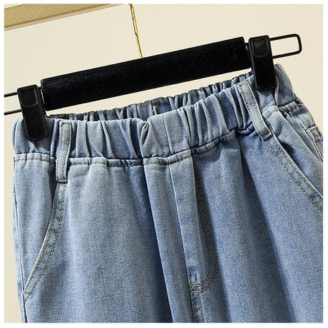 Women Jeans Elastic Waist Loose Denim Pants Ninth