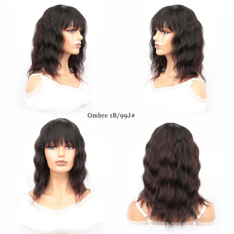 Wet And Wavy Bob Wigs With Bangs Ombre