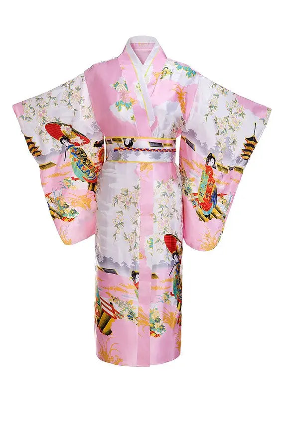 Japanese Traditional Yukata Kimono With Obi Vintage Women