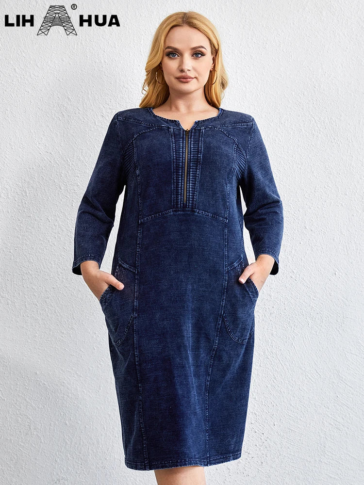 Lih Hua Women' Denim Dress Autumn Chic Elegant