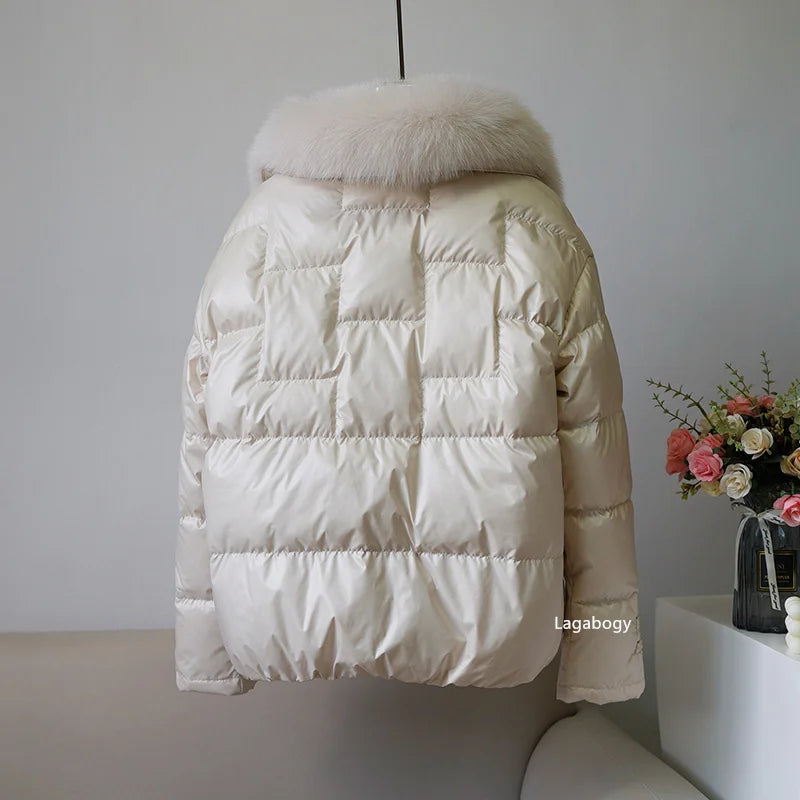 Lagabogy New Winter Women Real Fox Fur White