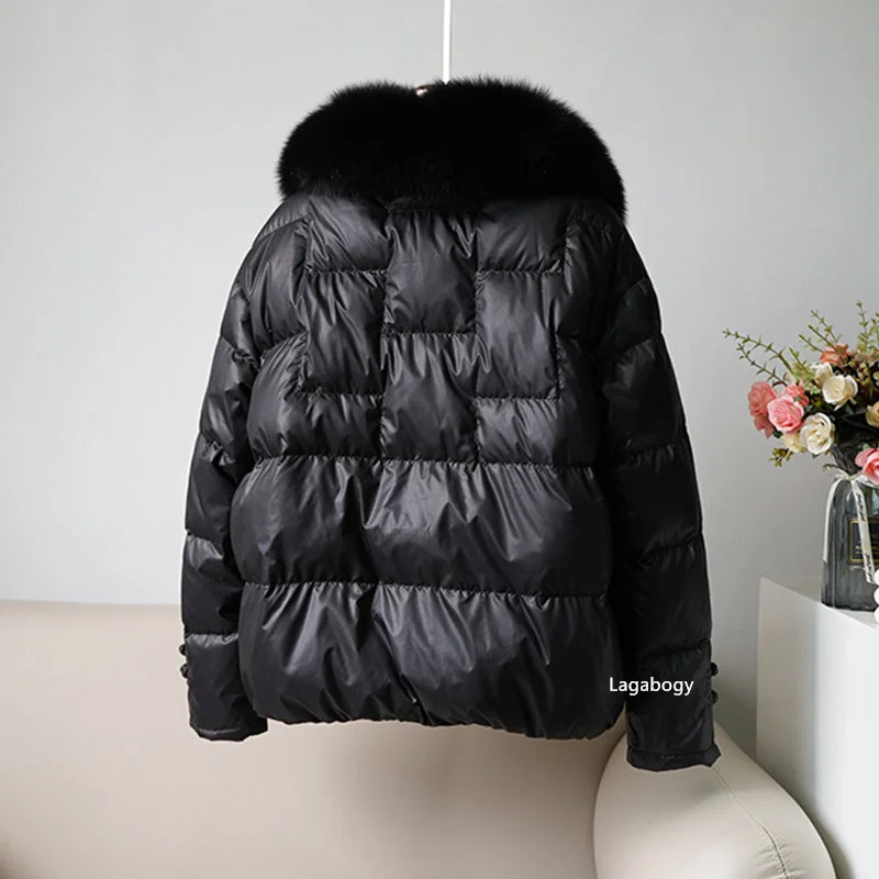 Lagabogy New Winter Women Real Fox Fur White