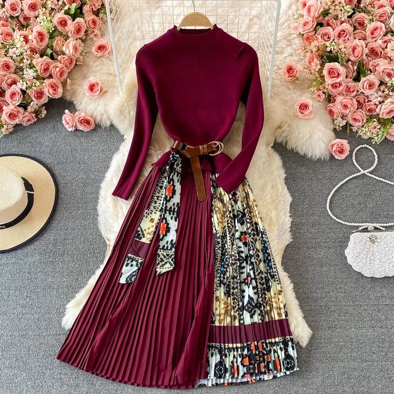 Oceanlove Print Vestidos Knitting Vintage Korean Autumn Winter