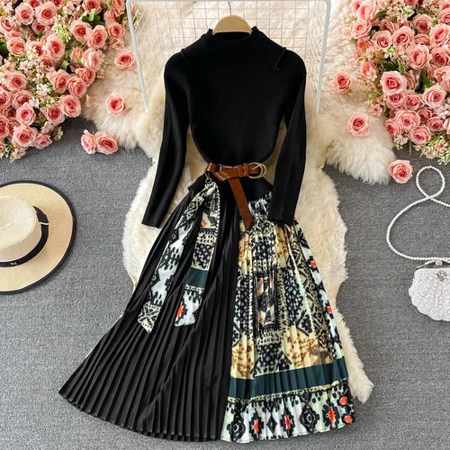 Oceanlove Print Vestidos Knitting Vintage Korean Autumn Winter