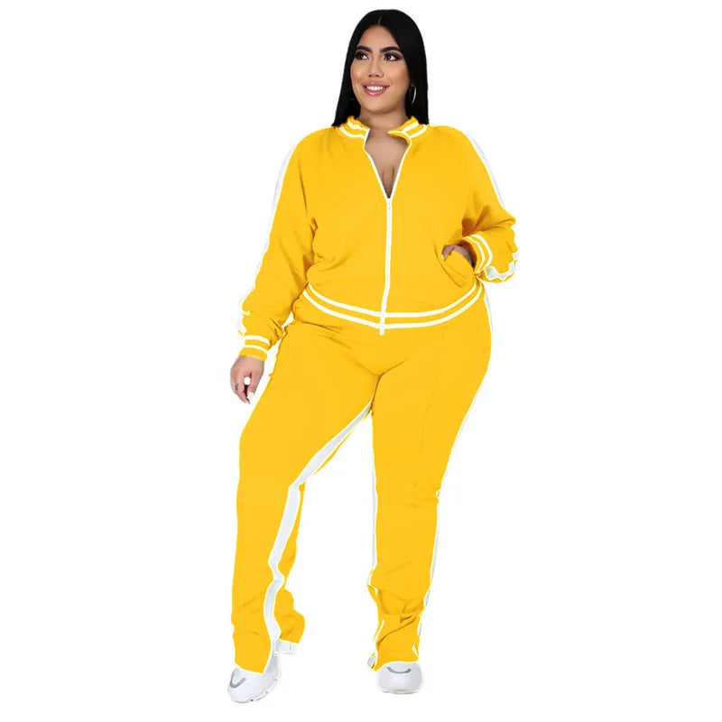 Two Piece Set Women Sweatsuit Zip Striped