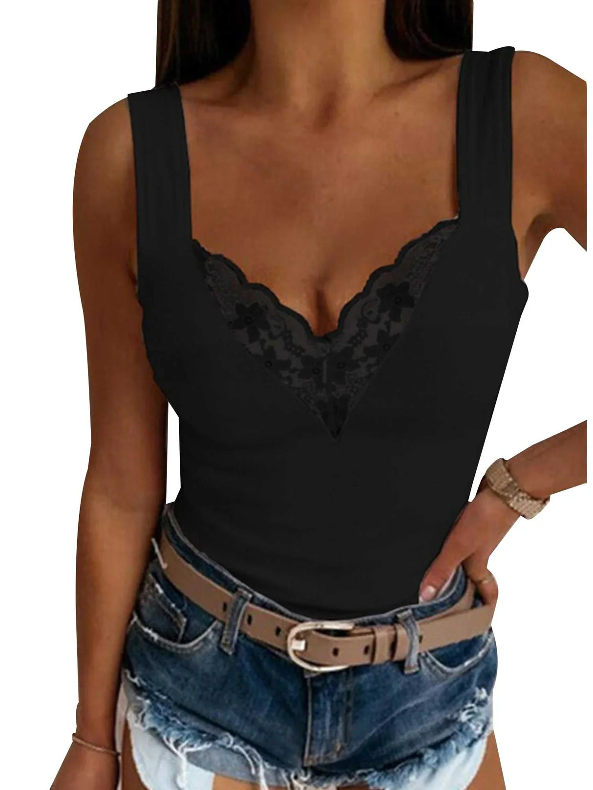 Oversized Womens Sexy Lace V Neck Camisole Tee
