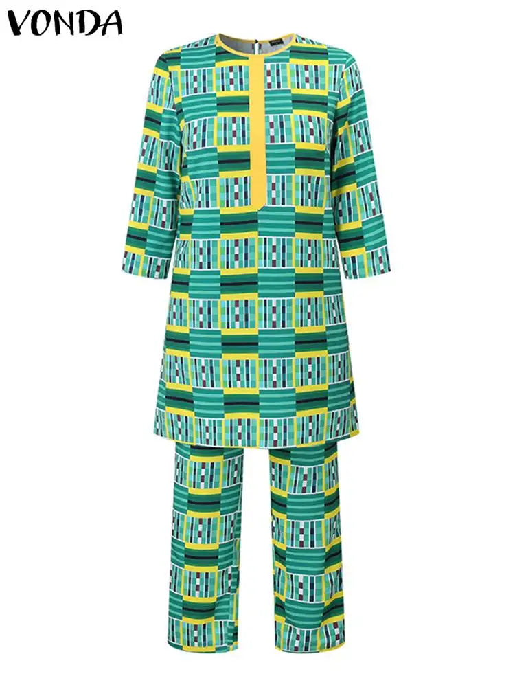 Vonda Bohemian Printed Matching Sets Women Elegant Pant