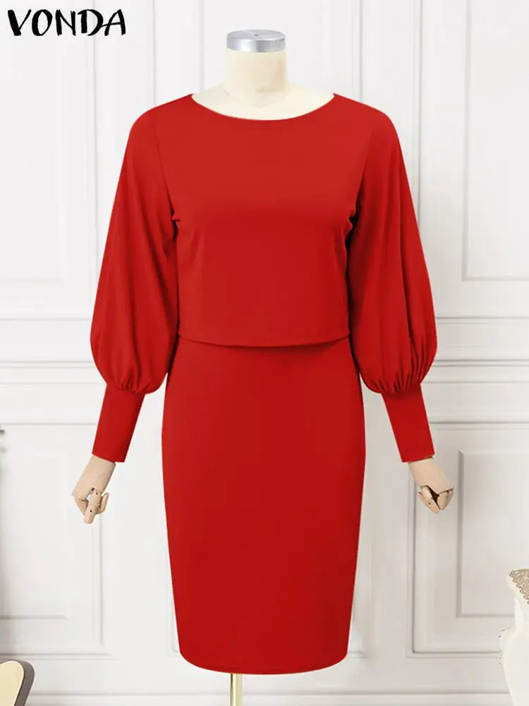 Vonda Dress Sets Women Suits Elegant Long Lantern