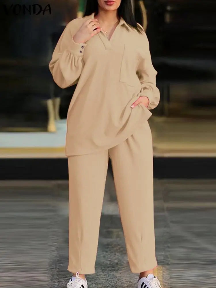 Vonda Fashion Women Pant Sets Long Sleeve Suits