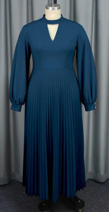 Women Brown Maxi Pleated Party Dress Long Lantern