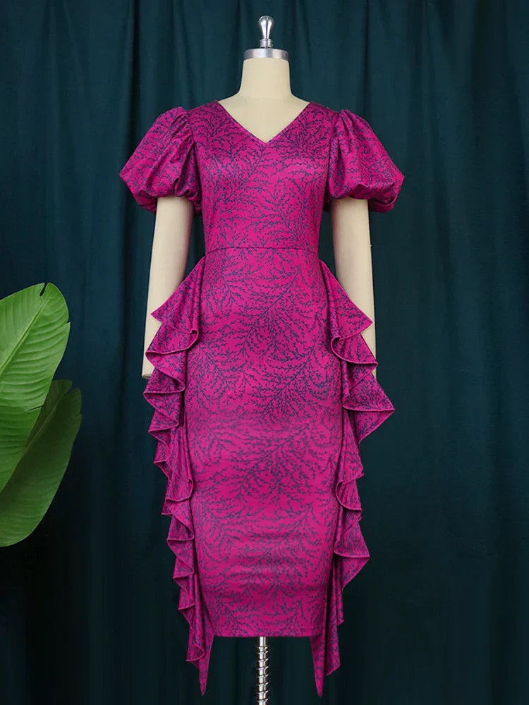 Rose Red Long Dresses For Women Floral Printed