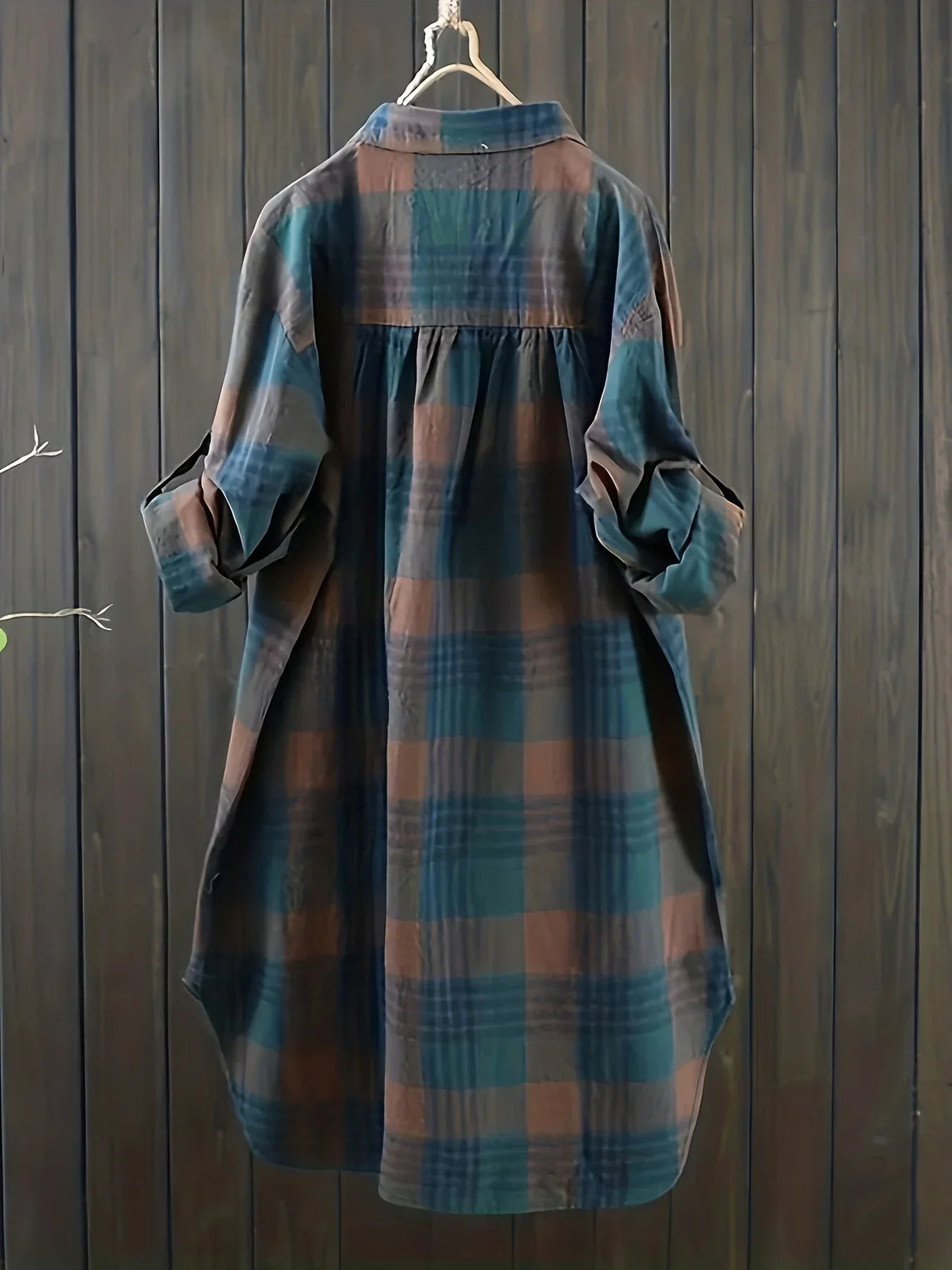 Women' Casual Plaid Button Print Long Sleeve Shirt