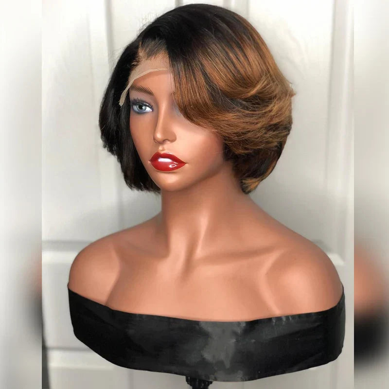 Short Bob Honey Blonde Ombre Colored Wig Straight