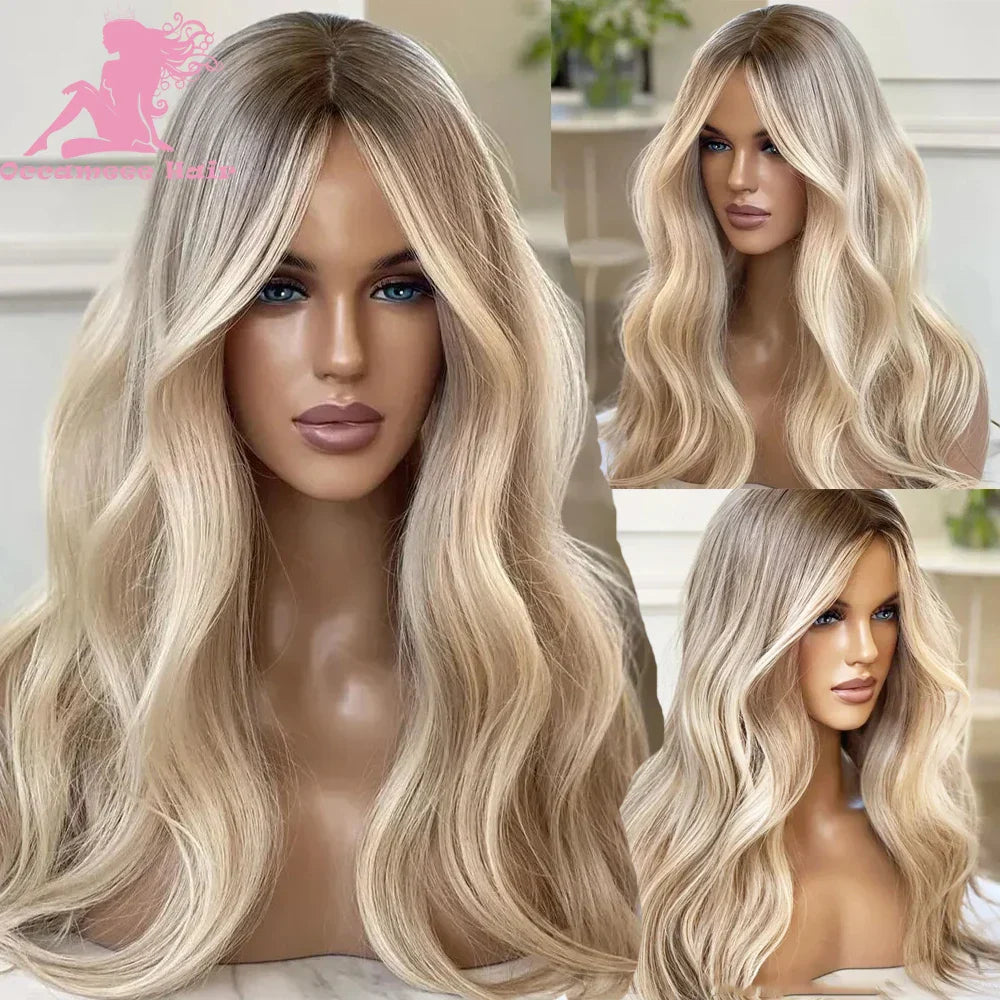 Ash Blonde Highlight Colored Lace Front Wig With