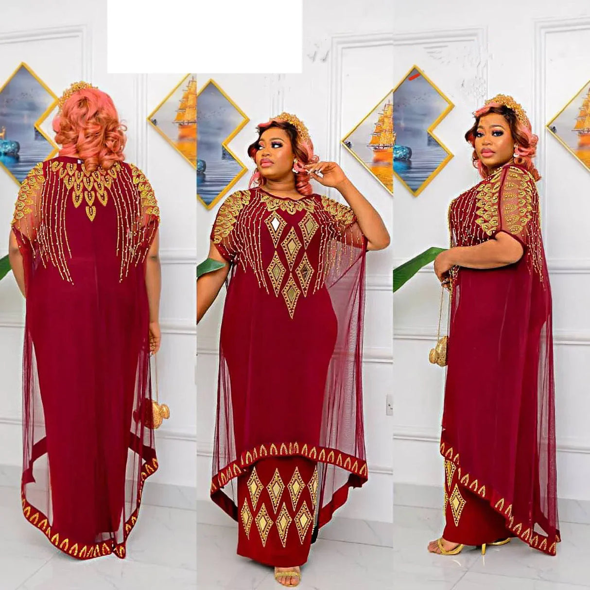 Fake Two-Piece African Dresses For Women Traditional Nigeria