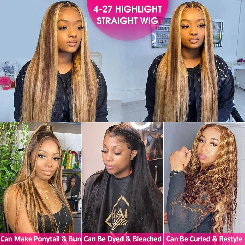 Highlight Bone Straight Human Hair Wig Hd Lace