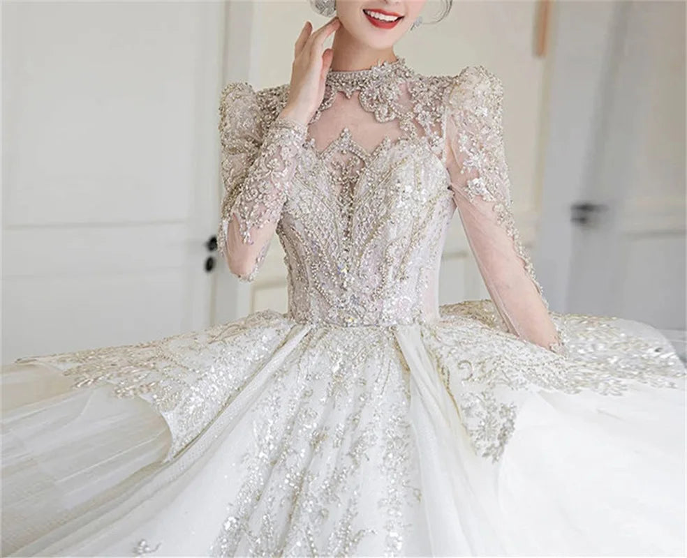Luxury Crystal Bridal Gown with Sequins and Pearls