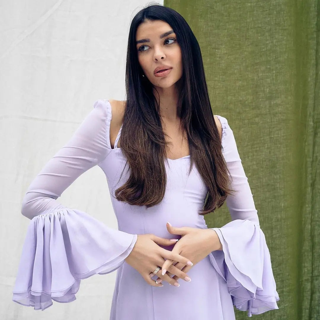 Lilac Halter Chiffon Prom Dresses Arabia Fashion Flare