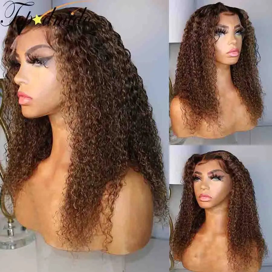 Topodmido Highlight Brown Color Curly 13X6 Lace Wig